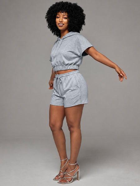 Solid Hoodie & Shorts Set