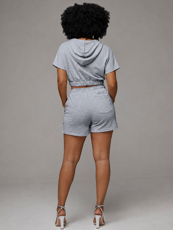 Solid Hoodie & Shorts Set