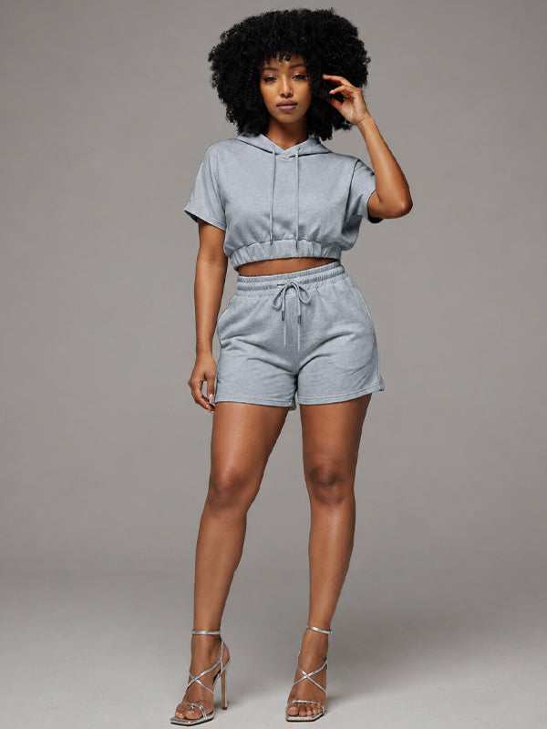 Solid Hoodie & Shorts Set