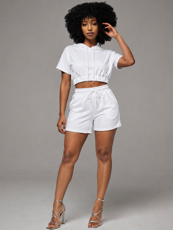 Solid Hoodie & Shorts Set