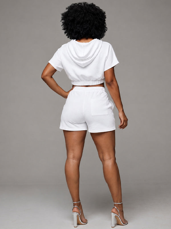 Solid Hoodie & Shorts Set
