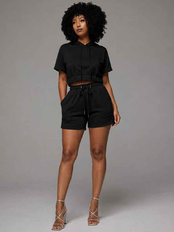Solid Hoodie & Shorts Set