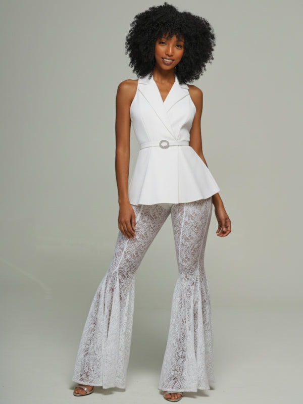 Sleeveless Blazer & Lace Pants Set