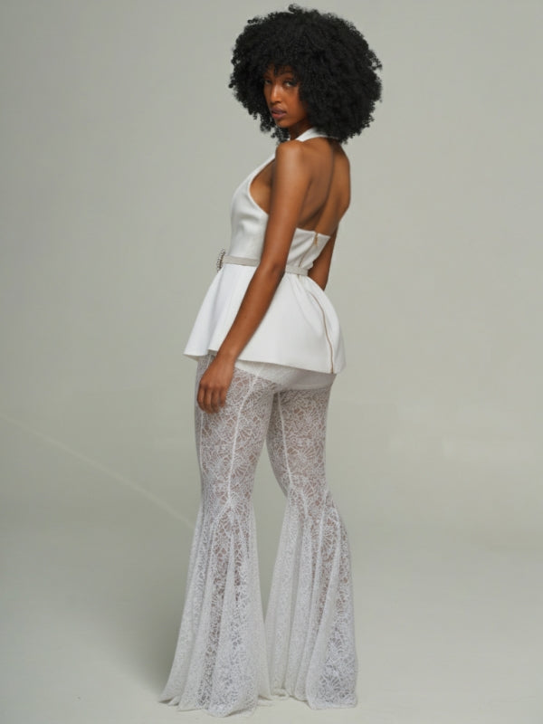 Sleeveless Blazer & Lace Pants Set