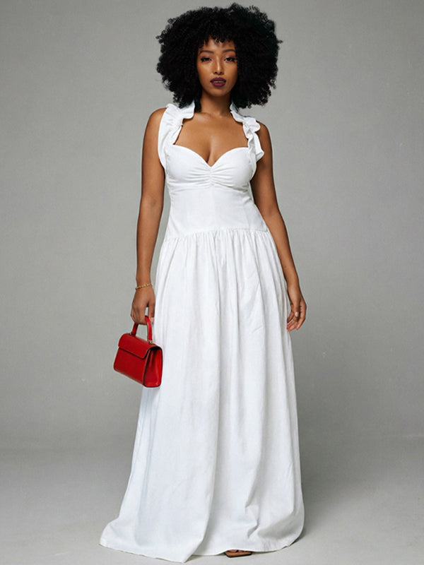 Solid Halter Ruched Maxi Dress