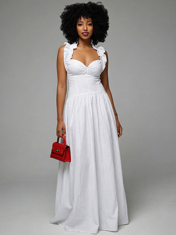 Solid Halter Ruched Maxi Dress