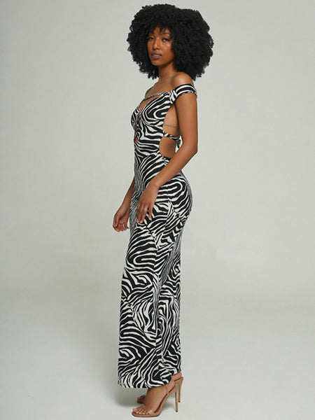 Printed Off-Shoulder Cutout Dress