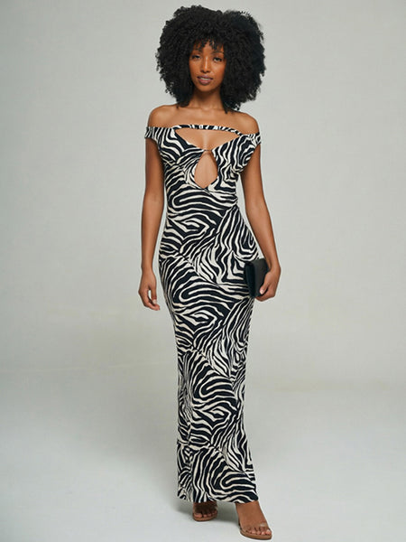 Printed Off-Shoulder Cutout Dress