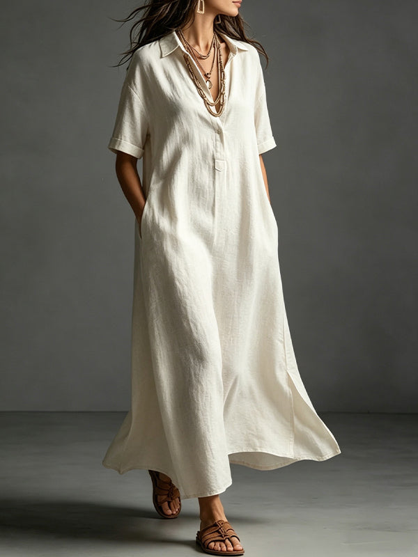 Solid Side-Slit Shirt Dress