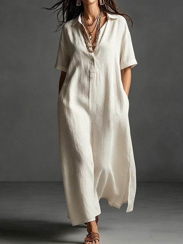 Solid Side-Slit Shirt Dress