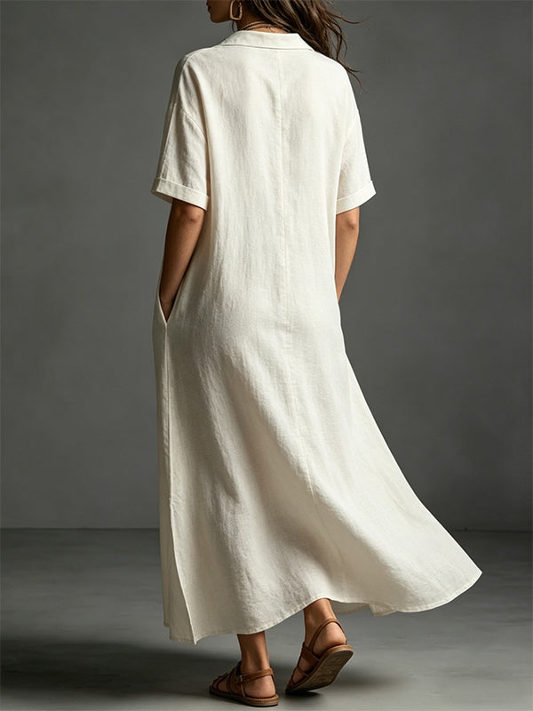 Solid Side-Slit Shirt Dress