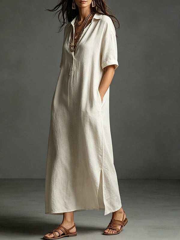 Solid Side-Slit Shirt Dress