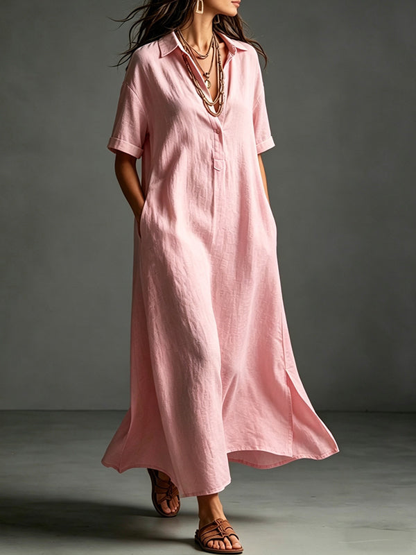 Solid Side-Slit Shirt Dress