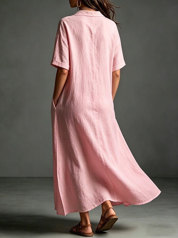 Solid Side-Slit Shirt Dress