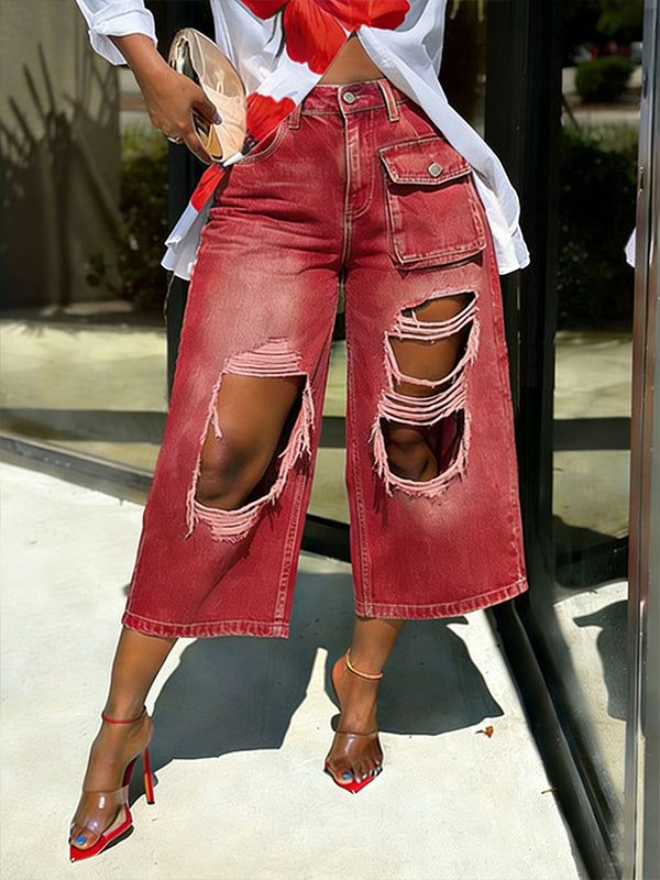 Cutout Cropped Cargo Jeans
