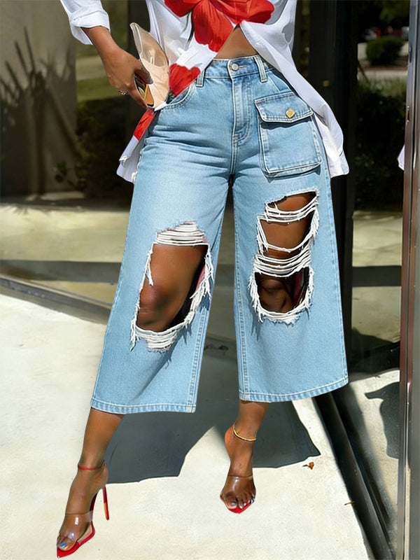 Cutout Cropped Cargo Jeans