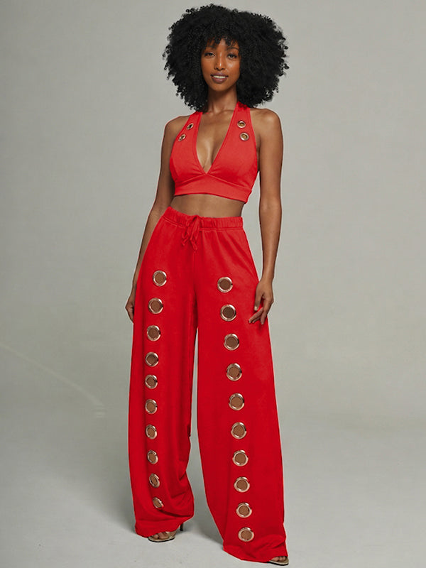Eyelet Halter Top & Pants Set