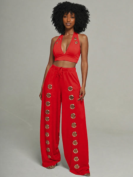 Eyelet Halter Top & Pants Set