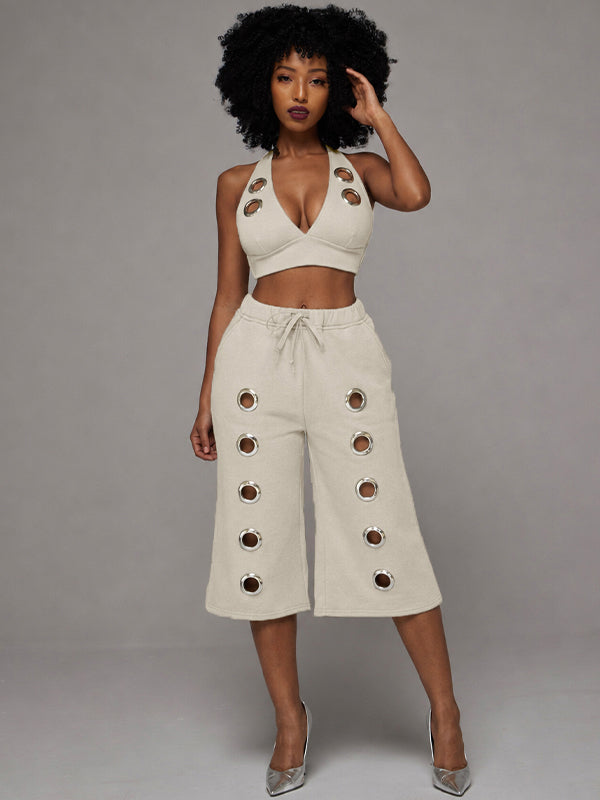 Eyelet Halter Top & Capri Pants Set