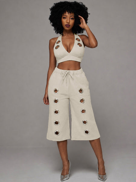 Eyelet Halter Top & Capri Pants Set