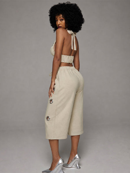 Eyelet Halter Top & Capri Pants Set