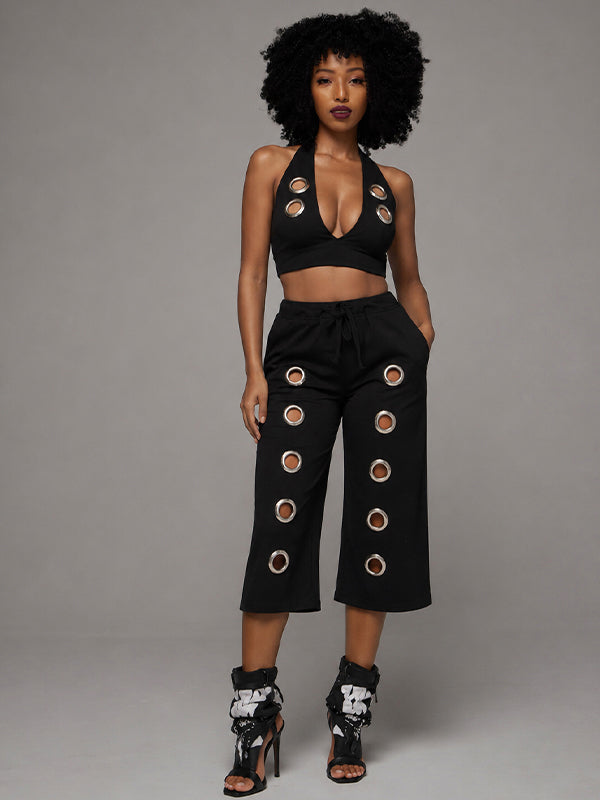 Eyelet Halter Top & Capri Pants Set