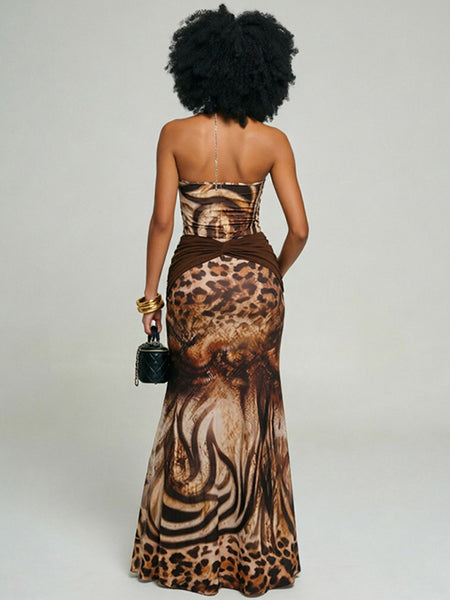 Leopard Halter Top & Skirt Set