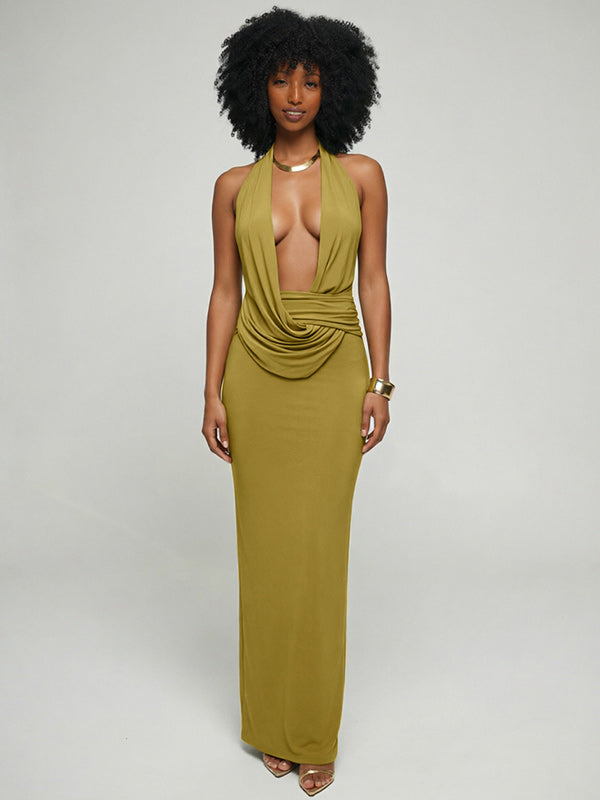 Twisted Halter Slit Dress