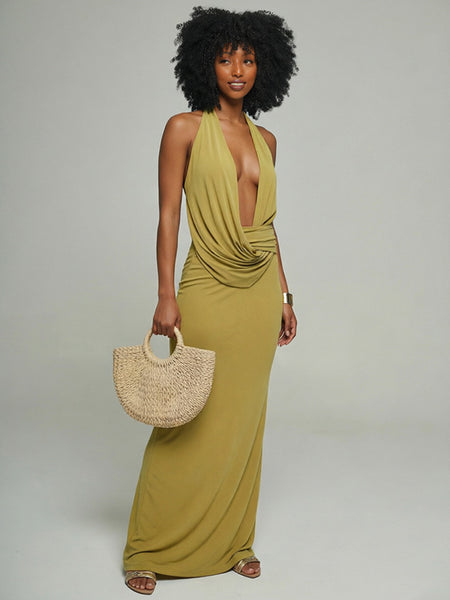 Twisted Halter Slit Dress