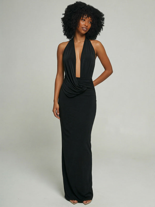 Twisted Halter Slit Dress