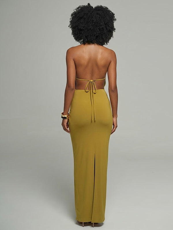 Twisted Halter Slit Dress