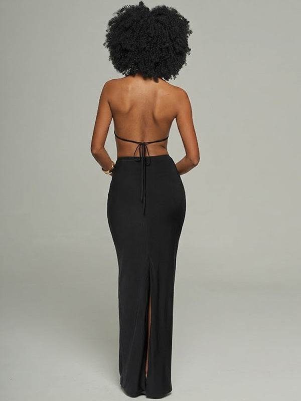 Twisted Halter Slit Dress