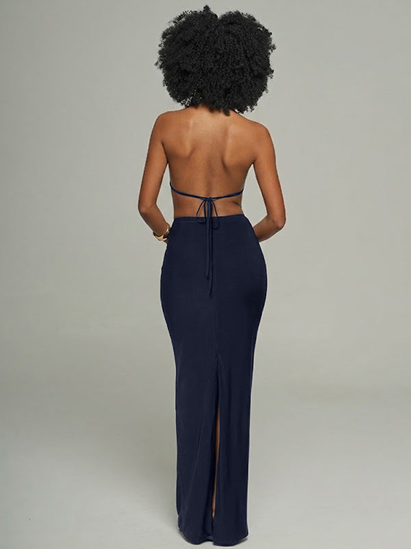 Twisted Halter Slit Dress