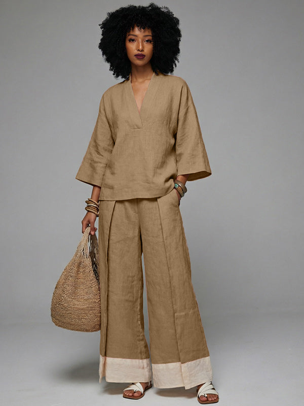 V-Neck Top & Wide-Leg Pants Set