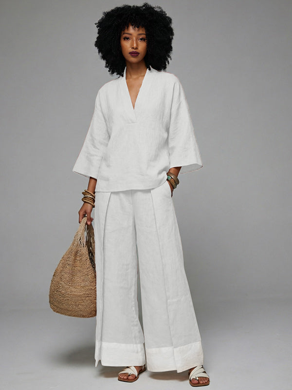 V-Neck Top & Wide-Leg Pants Set