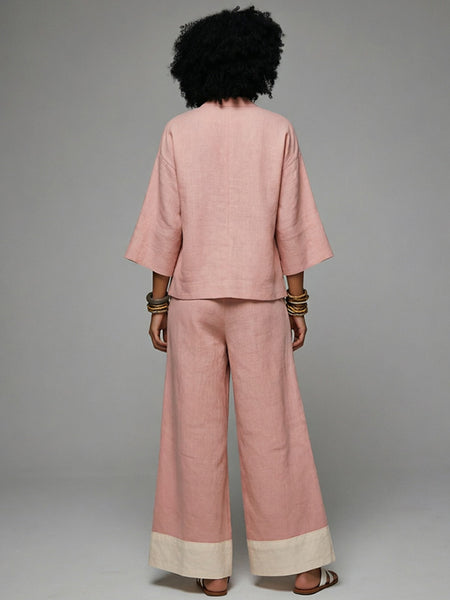 V-Neck Top & Wide-Leg Pants Set