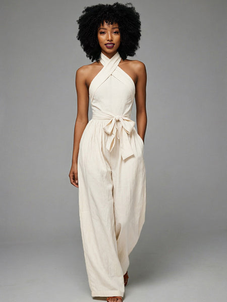 Solid Tied Halter Jumpsuit