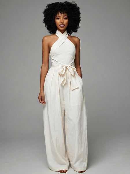 Solid Tied Halter Jumpsuit
