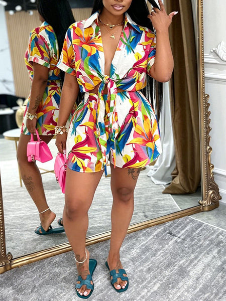 Printed Tied Shirt & Shorts Set