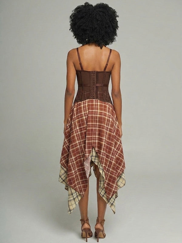 Plaid Tied Asymmetric Skirt