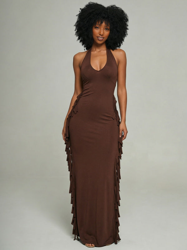 Fringe  Halter Maxi Dress