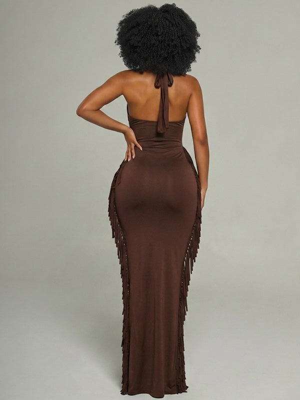 Fringe  Halter Maxi Dress