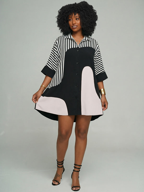 Stripe Combo Contrast Shirt Dress