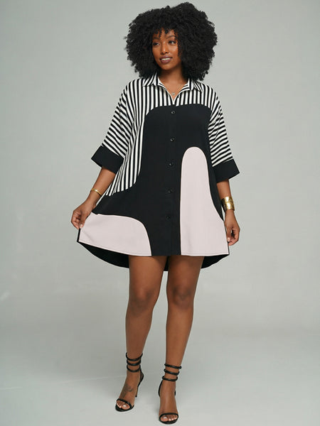 Stripe Combo Contrast Shirt Dress