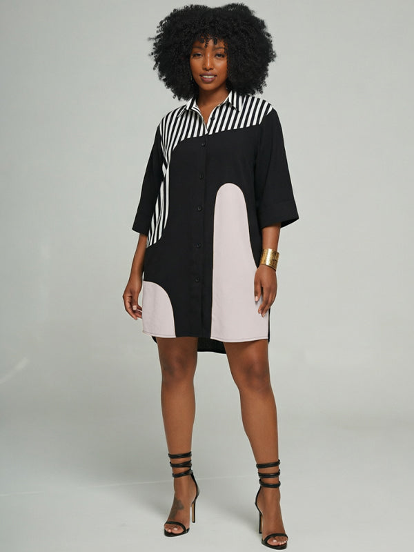 Stripe Combo Contrast Shirt Dress