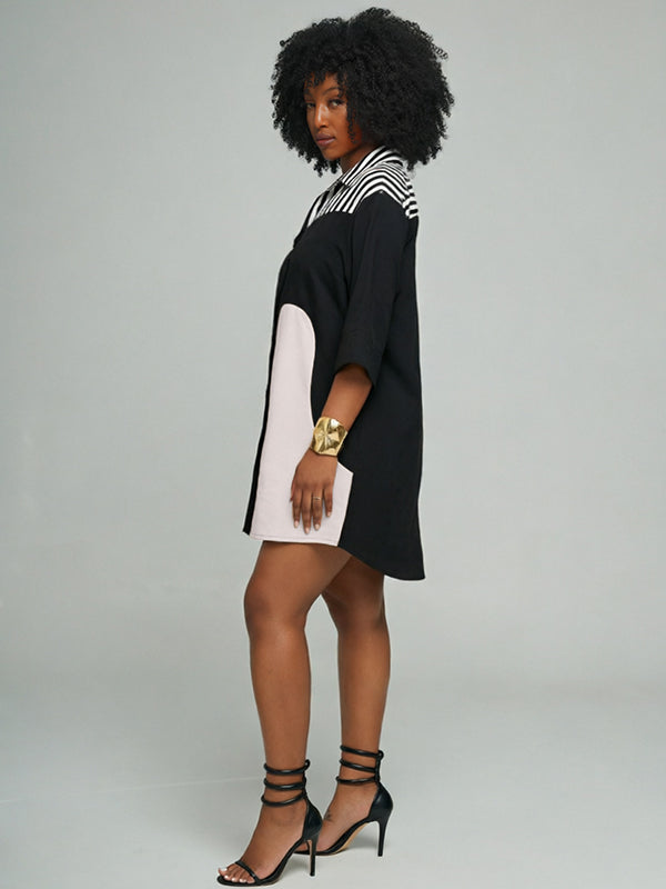 Stripe Combo Contrast Shirt Dress