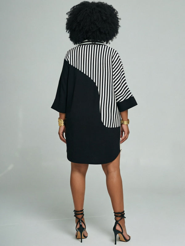 Stripe Combo Contrast Shirt Dress