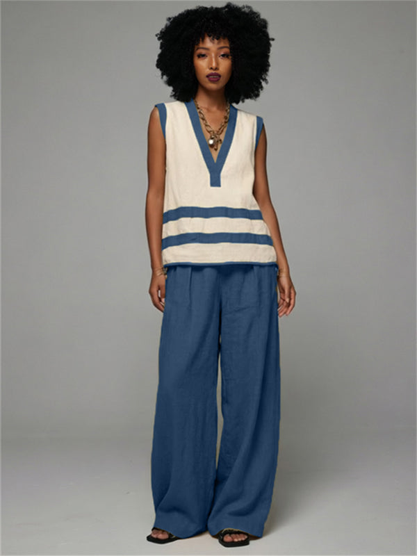 Two-Tone V-Neck Tank Top & Pants Set