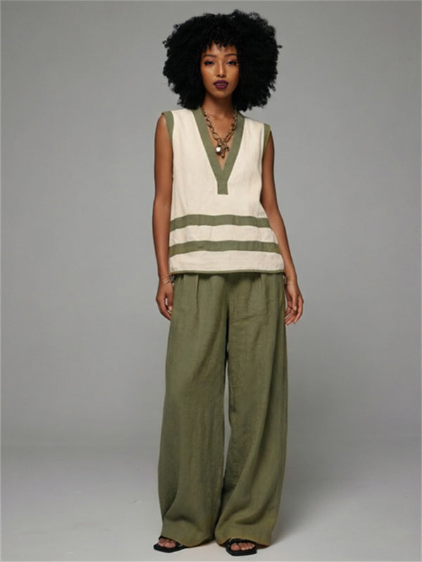 Two-Tone V-Neck Tank Top & Pants Set