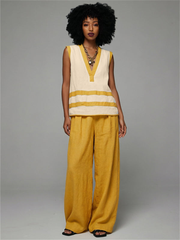 Two-Tone V-Neck Tank Top & Pants Set